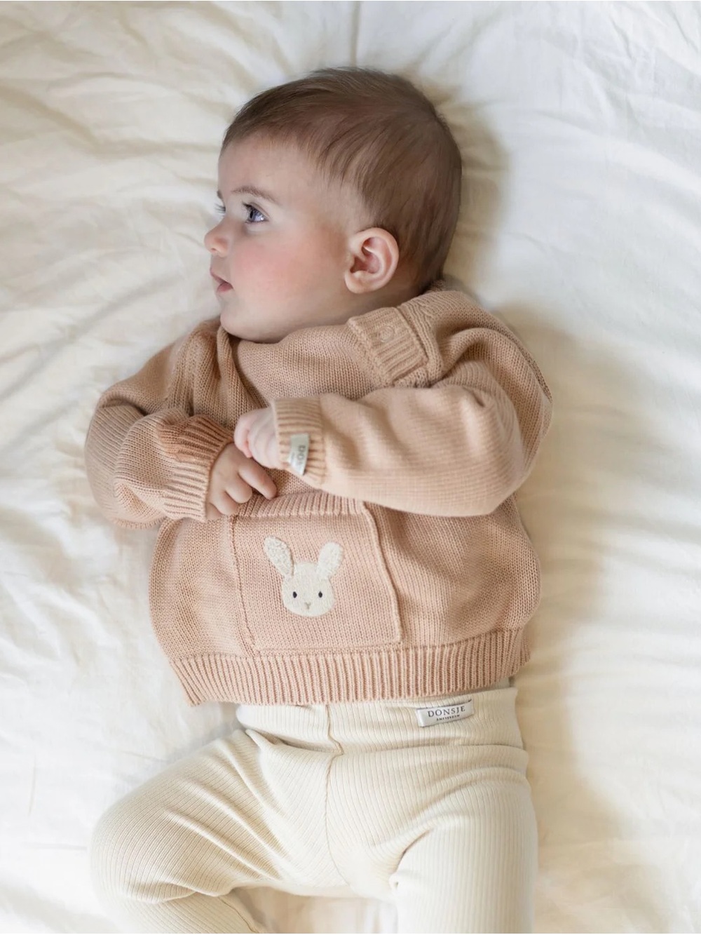 Donsje Light Pink Knit Bunny Sweater for Baby 0-3 month